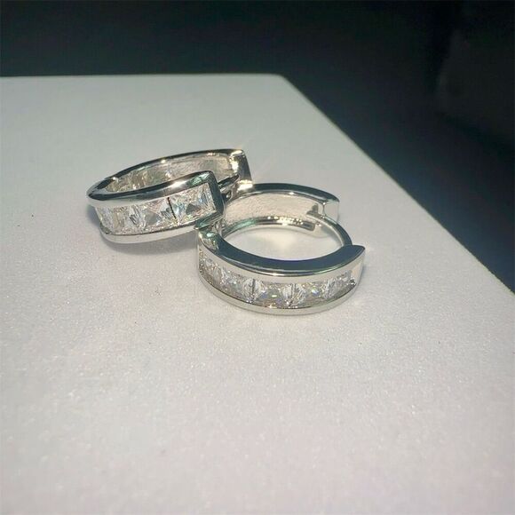 Fashion Sterling Silver Cubic Zirconia Huggie Hoop Earrings Silver - Picture 1 of 7